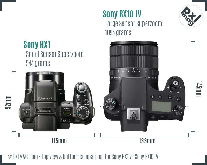 Sony HX1 vs Sony RX10 IV top view buttons comparison