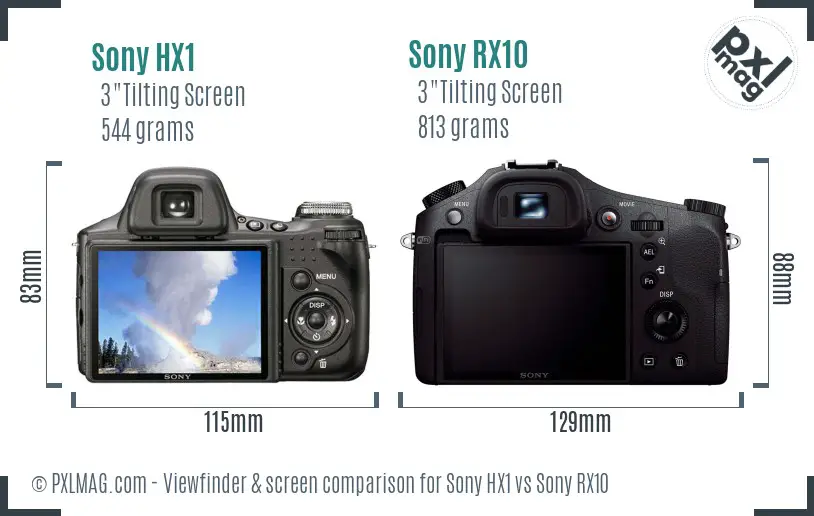 Sony HX1 vs Sony RX10 Screen and Viewfinder comparison