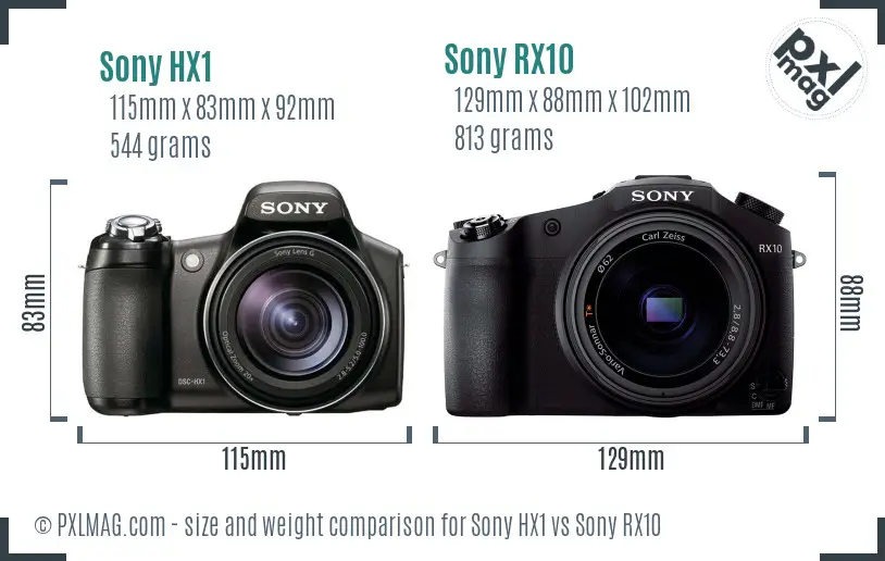 Sony HX1 vs Sony RX10 size comparison