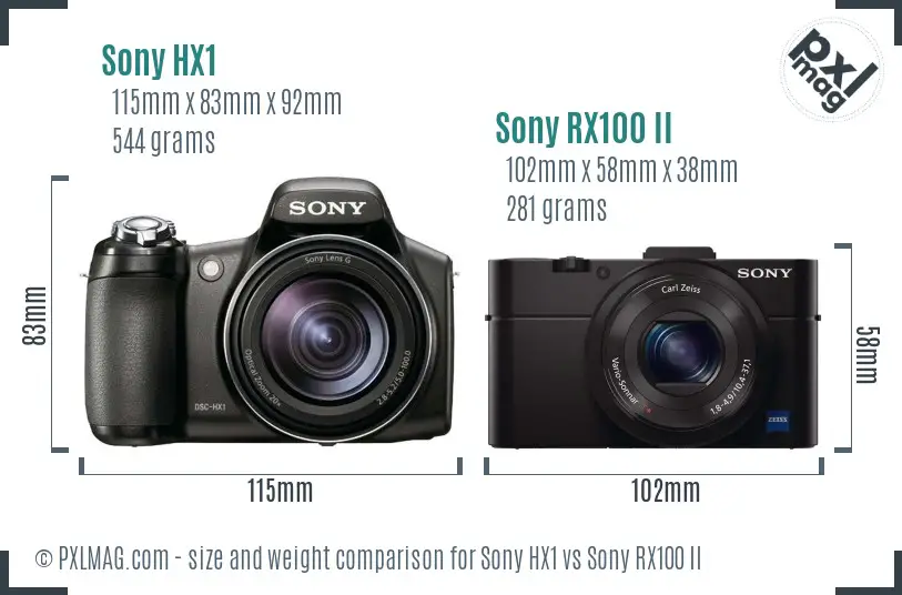 Sony HX1 vs Sony RX100 II size comparison