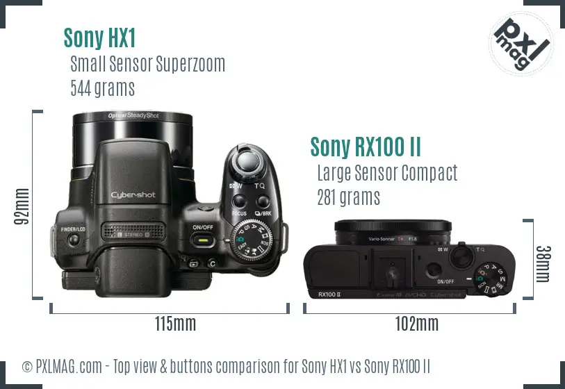 Sony HX1 vs Sony RX100 II top view buttons comparison