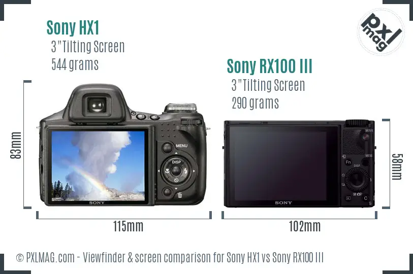 Sony HX1 vs Sony RX100 III Screen and Viewfinder comparison