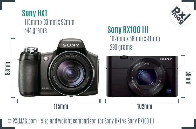 Sony HX1 vs Sony RX100 III size comparison