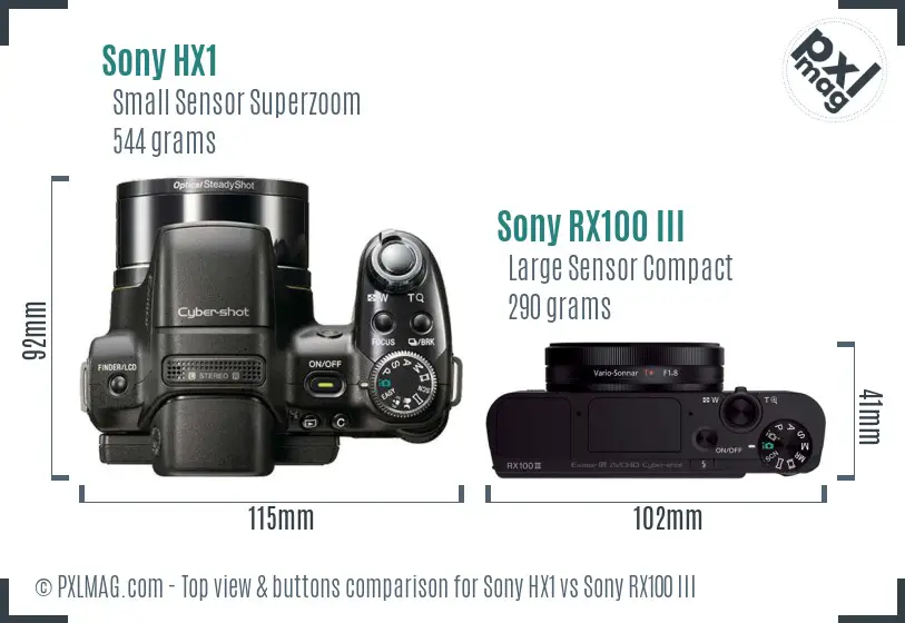 Sony HX1 vs Sony RX100 III top view buttons comparison