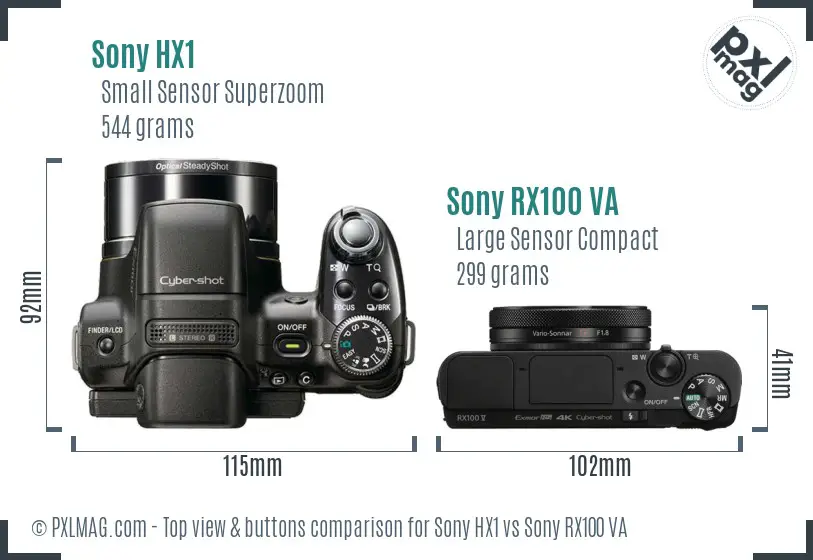 Sony HX1 vs Sony RX100 VA top view buttons comparison