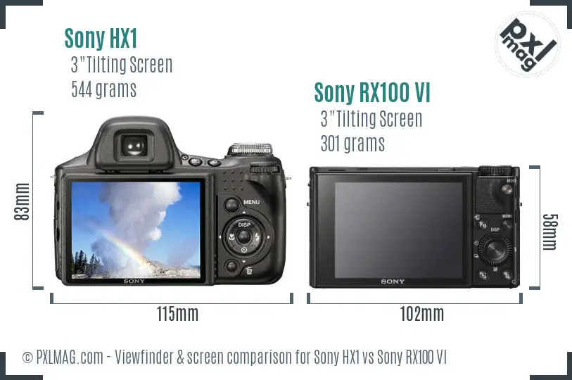 Sony HX1 vs Sony RX100 VI Screen and Viewfinder comparison