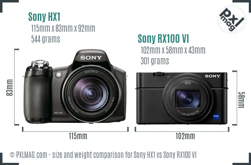 Sony HX1 vs Sony RX100 VI size comparison