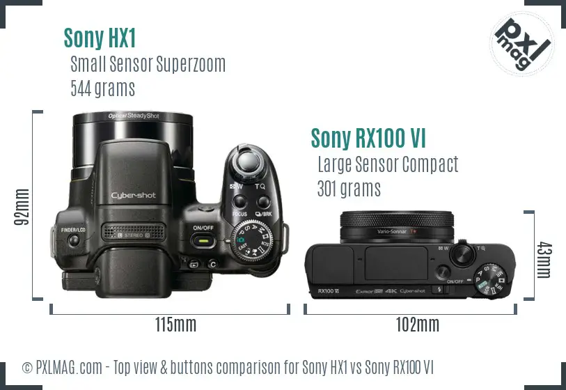 Sony HX1 vs Sony RX100 VI top view buttons comparison