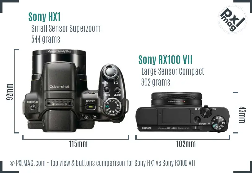 Sony HX1 vs Sony RX100 VII top view buttons comparison