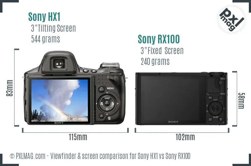 Sony HX1 vs Sony RX100 Screen and Viewfinder comparison