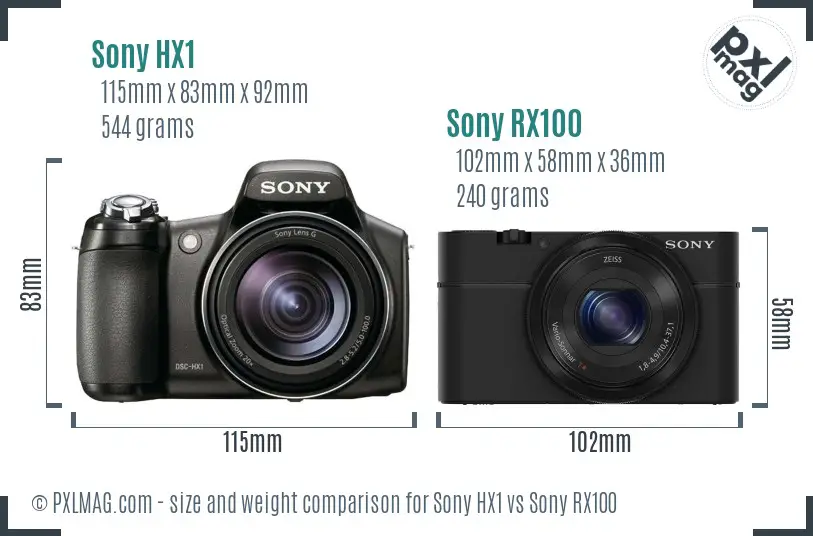 Sony HX1 vs Sony RX100 size comparison