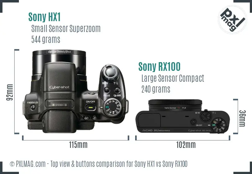 Sony HX1 vs Sony RX100 top view buttons comparison