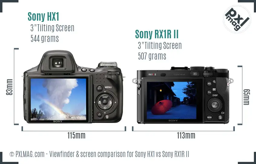 Sony HX1 vs Sony RX1R II Screen and Viewfinder comparison