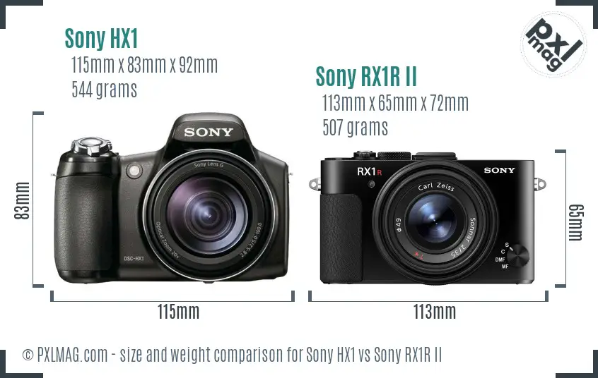 Sony HX1 vs Sony RX1R II size comparison