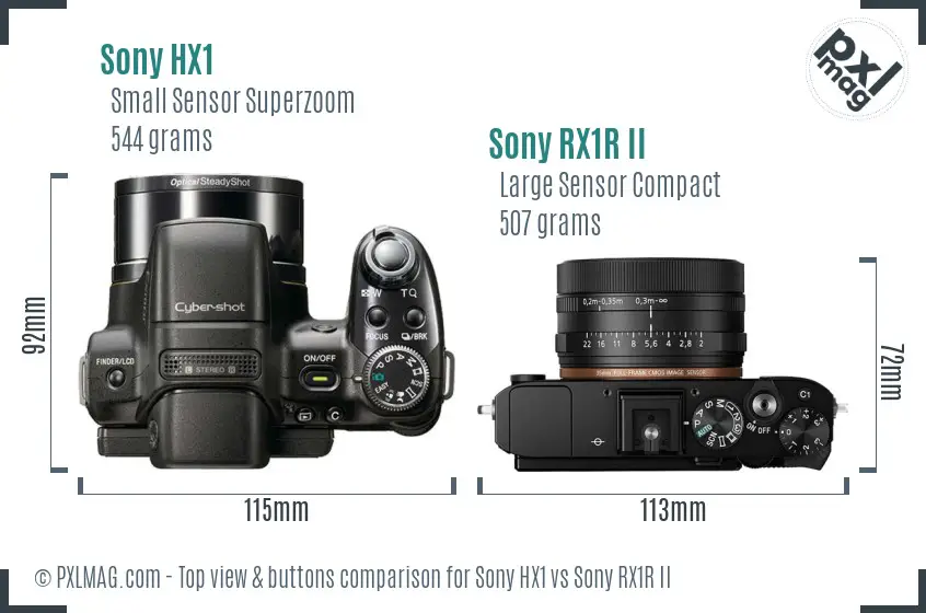 Sony HX1 vs Sony RX1R II top view buttons comparison