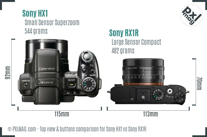 Sony HX1 vs Sony RX1R top view buttons comparison