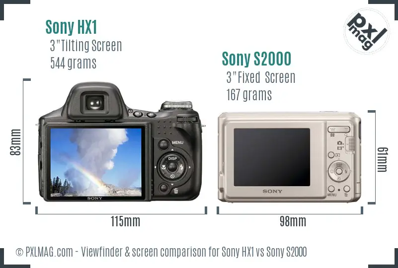 Sony HX1 vs Sony S2000 Screen and Viewfinder comparison