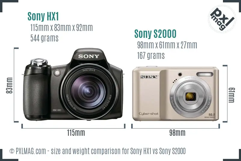 Sony HX1 vs Sony S2000 size comparison