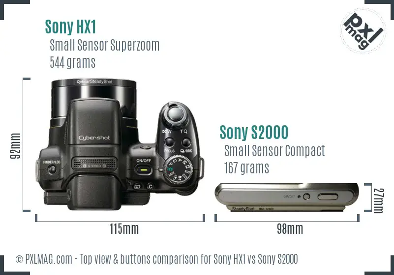 Sony HX1 vs Sony S2000 top view buttons comparison