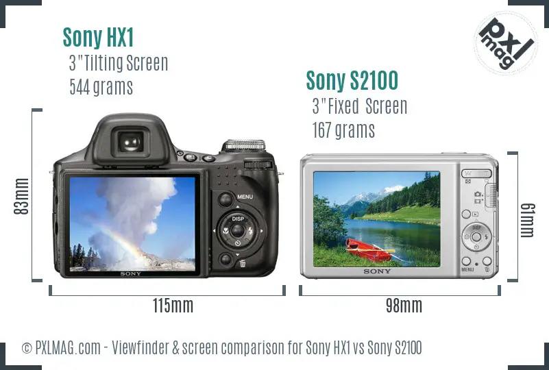 Sony HX1 vs Sony S2100 Screen and Viewfinder comparison