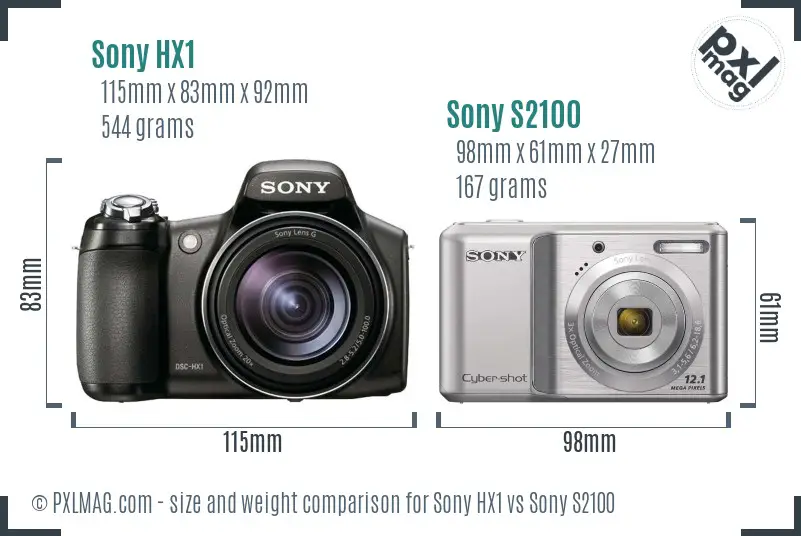 Sony HX1 vs Sony S2100 size comparison