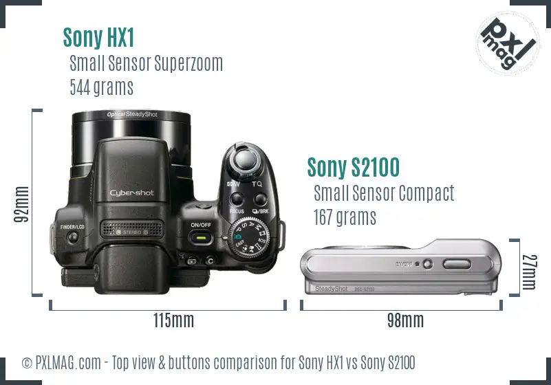 Sony HX1 vs Sony S2100 top view buttons comparison