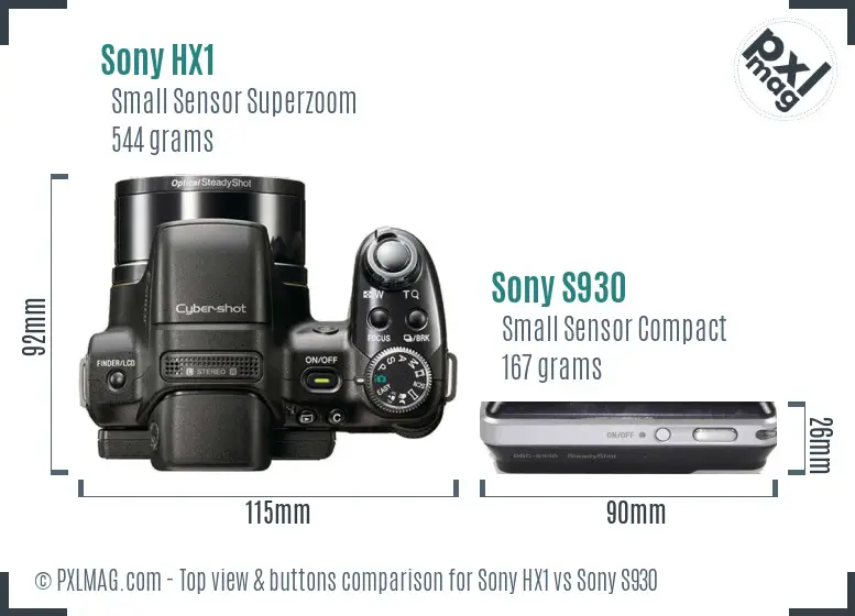 Sony HX1 vs Sony S930 top view buttons comparison