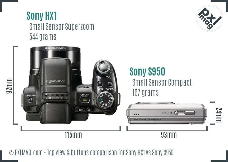 Sony HX1 vs Sony S950 top view buttons comparison