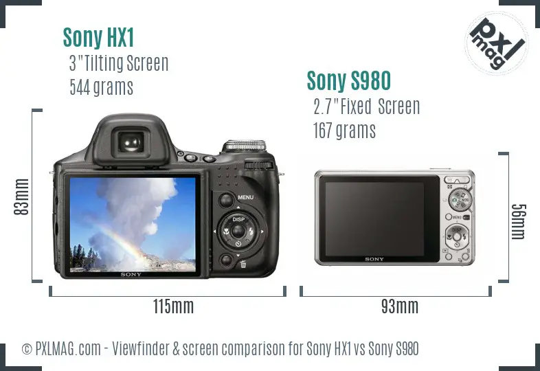 Sony HX1 vs Sony S980 Screen and Viewfinder comparison