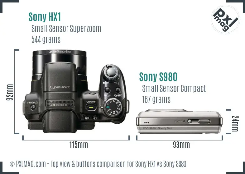Sony HX1 vs Sony S980 top view buttons comparison
