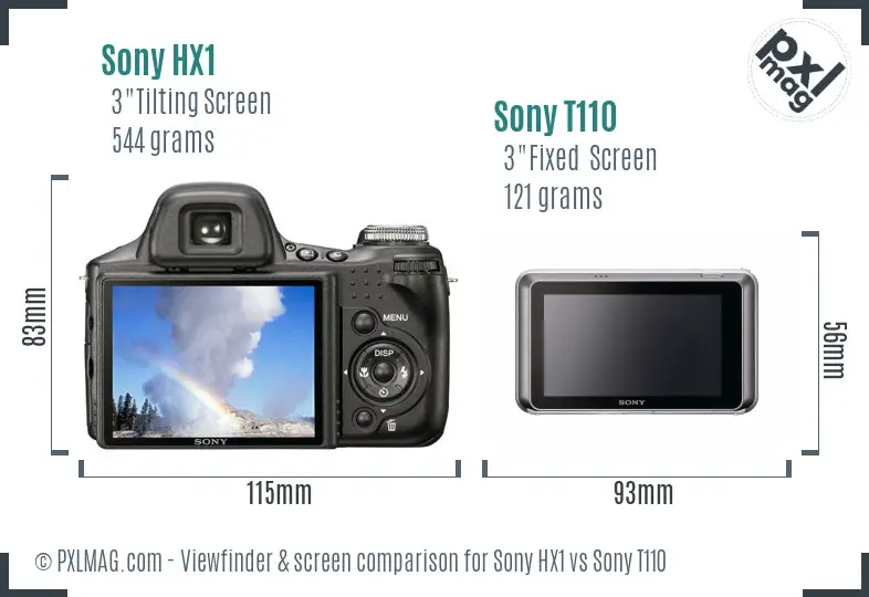 Sony HX1 vs Sony T110 Screen and Viewfinder comparison