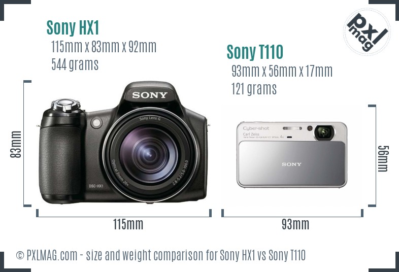 Sony HX1 vs Sony T110 size comparison