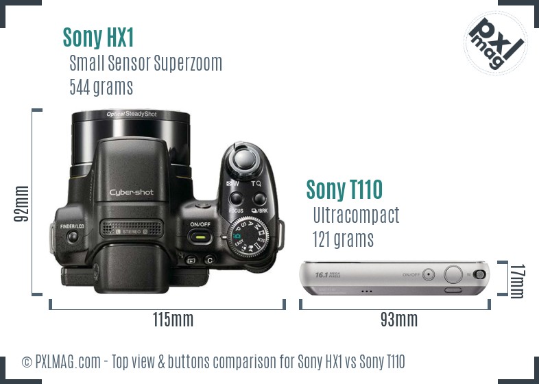 Sony HX1 vs Sony T110 top view buttons comparison