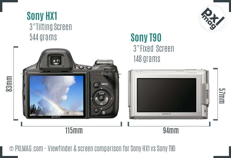 Sony HX1 vs Sony T90 Screen and Viewfinder comparison