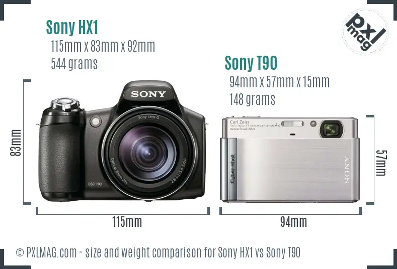 Sony HX1 vs Sony T90 size comparison
