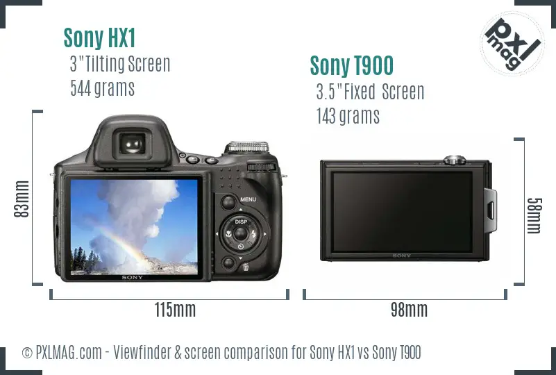 Sony HX1 vs Sony T900 Screen and Viewfinder comparison