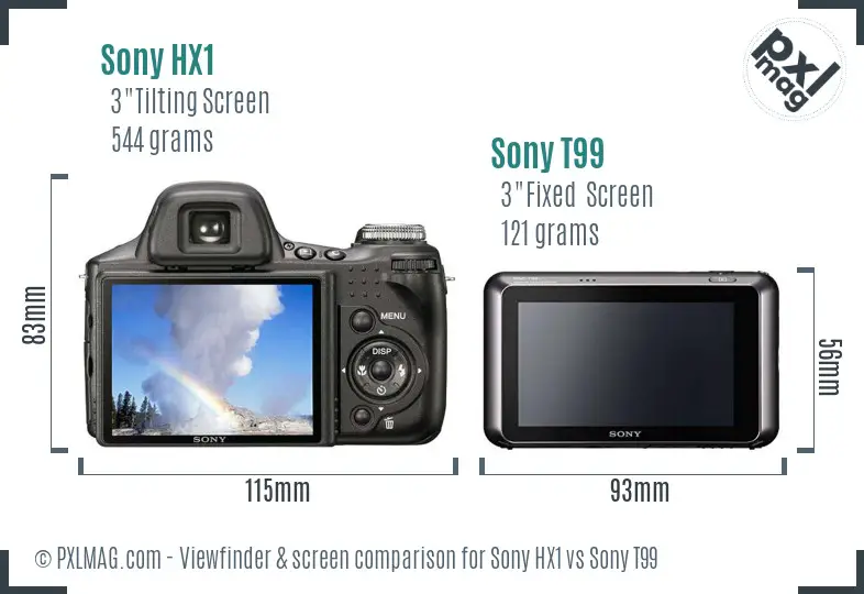 Sony HX1 vs Sony T99 Screen and Viewfinder comparison