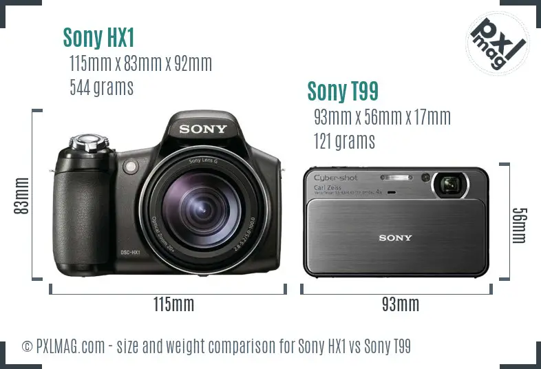 Sony HX1 vs Sony T99 size comparison