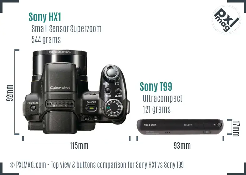 Sony HX1 vs Sony T99 top view buttons comparison
