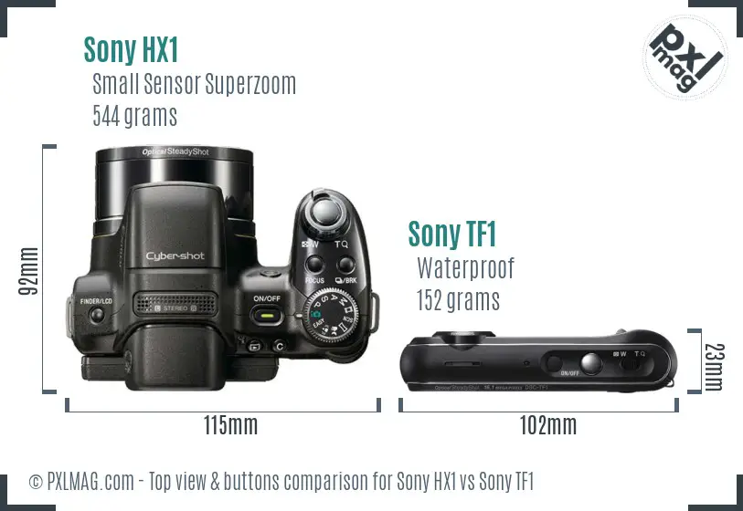 Sony HX1 vs Sony TF1 top view buttons comparison