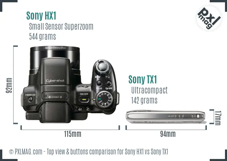 Sony HX1 vs Sony TX1 top view buttons comparison