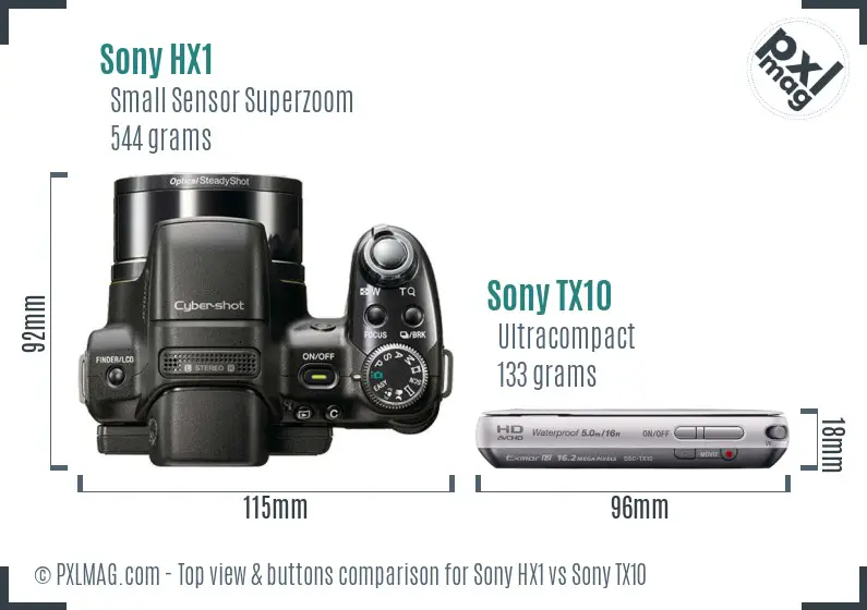 Sony HX1 vs Sony TX10 top view buttons comparison