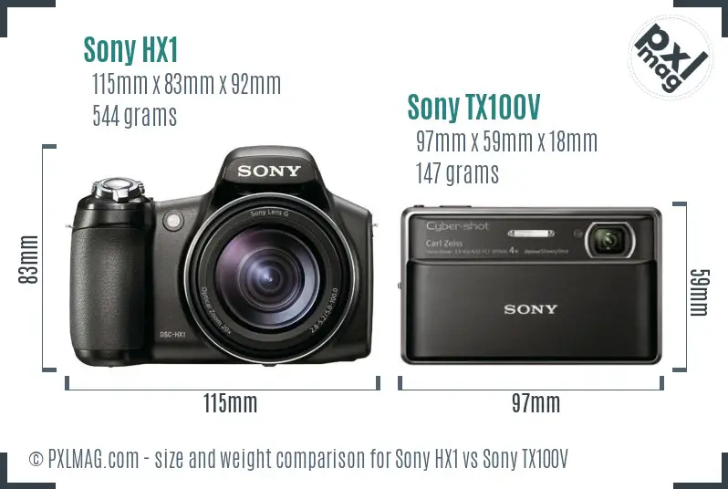 Sony HX1 vs Sony TX100V size comparison