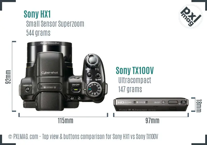 Sony HX1 vs Sony TX100V top view buttons comparison