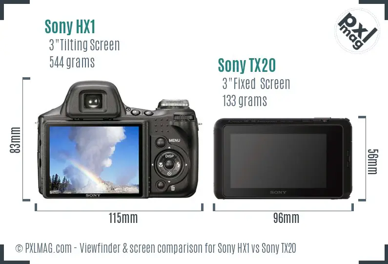 Sony HX1 vs Sony TX20 Screen and Viewfinder comparison