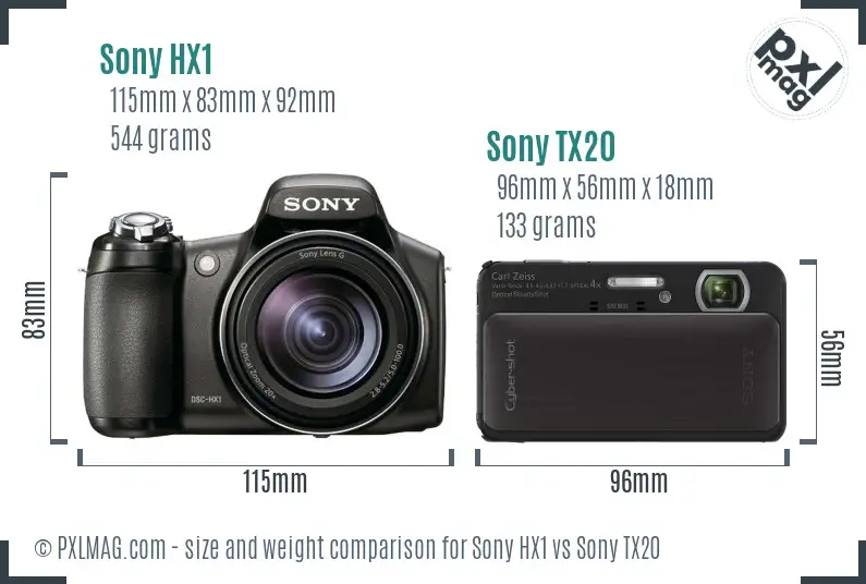 Sony HX1 vs Sony TX20 size comparison