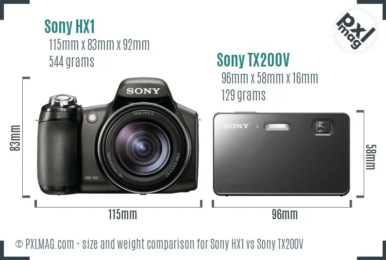 Sony HX1 vs Sony TX200V size comparison