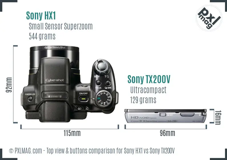 Sony HX1 vs Sony TX200V top view buttons comparison