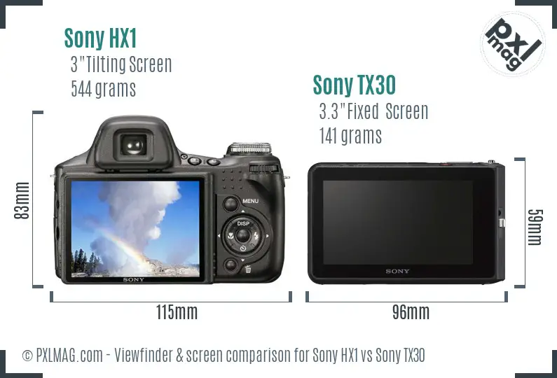 Sony HX1 vs Sony TX30 Screen and Viewfinder comparison