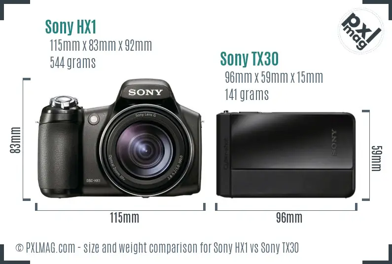 Sony HX1 vs Sony TX30 size comparison
